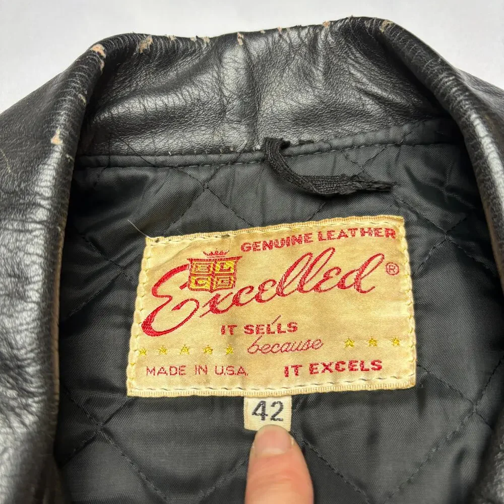 Vintage 70s Excelled Leather Motorcycle Jacket Men's 42 Biker Made in USA Moto